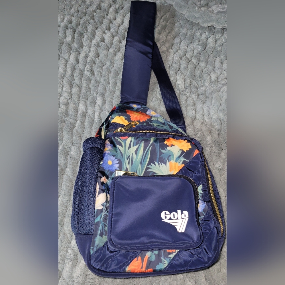 Anthropologie Gola Floral Crossbody Bag - Navy and Multicolor